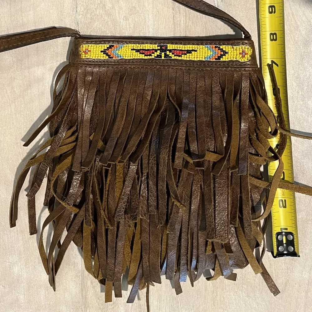 Streets Ahead Beaded & Fringed Italian Leather Boho Crossbody Made in US…